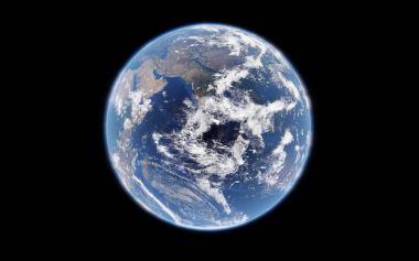 uzaydan Dünya'nın 3D render son derece Dünya gezegeni, Nasa tarafından döşenmiş öğeleri ayrıntılı.