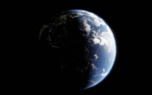 3d representación de la imagen del planeta tierra desde el espacio, detalles de la vista del planeta tierra de América con ciudades luminosas, los elementos de la imagen son proporcionados por la NASA . — Foto de Stock