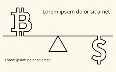 Vektör Lineer arka plan görüntüleri dijital cryptocurrency bitcoin, Doları para birimi simgesi ve stilize ağırlıkları, sunum, el ilanı veya site sembolü ile