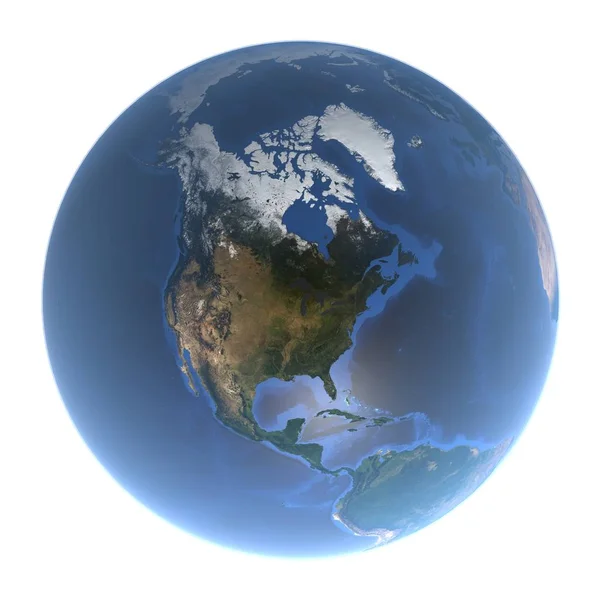 Голубая планета Земля - вид Северной Америки без облаков, 3D рендеринг, элементы этого изображения предоставлены НАСА . — стоковое фото