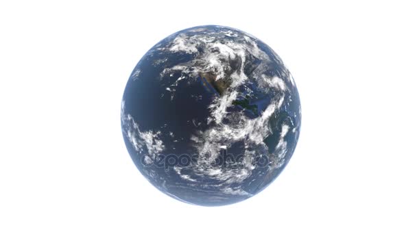 Une vue depuis l'espace - une planète bleue terre derrière une couche de nuages tourne autour de son axe, l'isoler sur un fond blanc, rendu 3d, éléments de cette image fournie par la NASA 