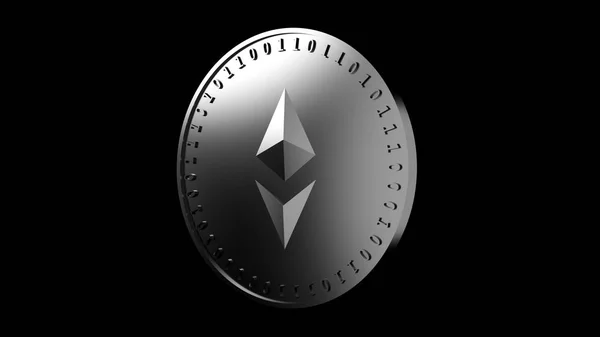 Dijital Kripto para Ethereum ve ikili kod sembolü ile sikke, 3d render, siyah bir arka plan izole