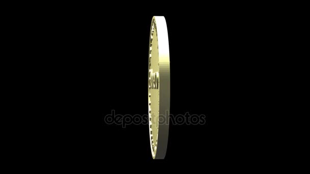 Золотая монета с символом цифровой криптовалюты Monero и бинарным кодом вращается вокруг своей оси, изолированная на черном фоне, 3D-рендеринг — стоковое видео