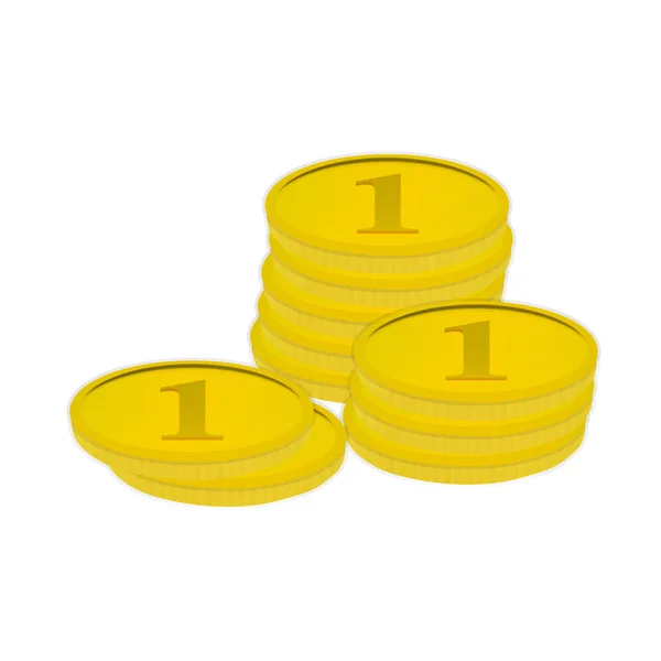 Vektorillustration av guld mynt liggande en av tre staplar — Stock vektor