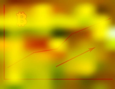 Dijital bitcoin para birimi bulanık kırmızı yeşil altın arka plan, teknik ticaret kavramı üzerinde finansal büyüme grafiği vektör çizim