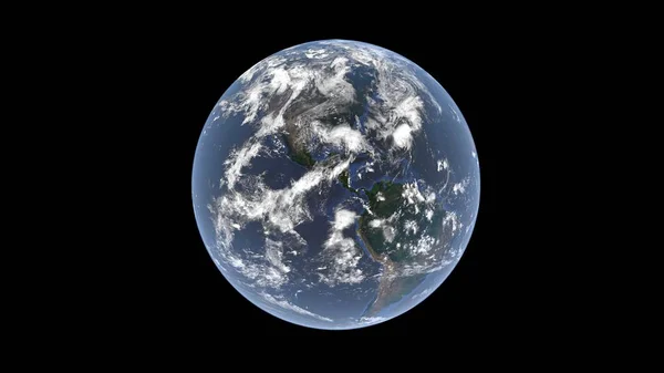 América del Norte y del Sur detrás de las nubes en un globo realista, la Tierra aislada sobre un fondo negro, la representación 3D, los elementos de esta imagen están decorados por la NASA . — Foto de Stock
