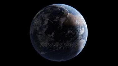 Bulutlar güneş tarafından aydınlatılmış toprakla bir izole küre üzerinde siyah bir arka plan, 3d render, Nasa tarafından döşenmiş bu görüntü unsurları gece yan ışıklar şehirler, kendi ekseni etrafında döner