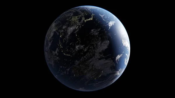 Asia, Oceanía y Australia brillan con luces en el lado nocturno de la Tierra — Foto de Stock