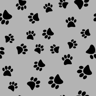 Gri bir arka plan üzerinde siyah vahşi hayvan Dikişsiz desen vektör çizim paws