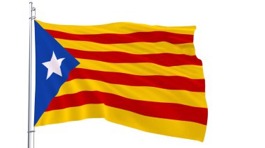 Bayrak beyaz bir arka planda 3d rüzgarda çırpınan bayrak direğine mavi austenade üzerinde render.