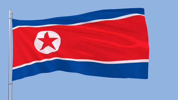 Flaga Korei Północnej przeciw błękitne niebo, 3d renderowania. — Zdjęcie stockowe