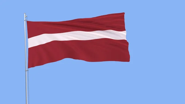 La bandiera della Lettonia sul pennone svolazzante nel vento su sfondo blu puro, rendering 3d . — Foto Stock