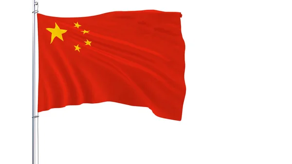 Flag of China on a flagpole fluttering in the wind on pure white background, 3d rendering. — Stock Photo, Image