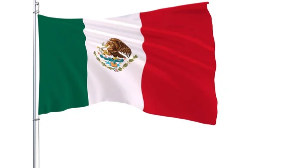 Bandiera del Messico su un pennone sventolante nel vento su sfondo bianco, rendering 3d . — Foto Stock