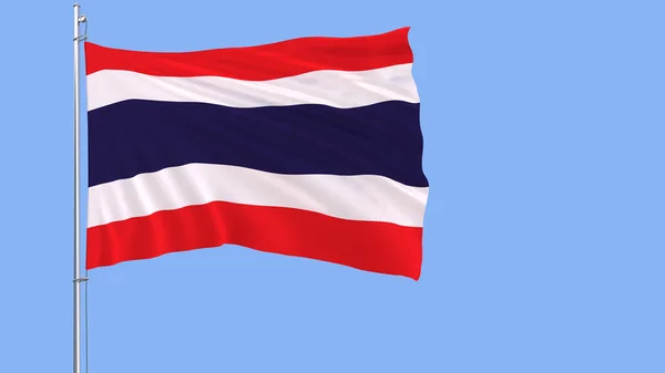 Bendera Thailand pada tiang bendera berkibar di angin dengan latar belakang biru, 3d merender . — Stok Foto