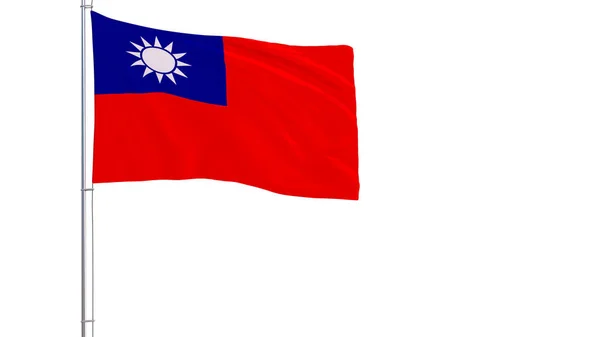 Vlag van Taiwan - Republiek China op een vlaggenmast wapperen in de wind op een witte achtergrond, 3D-rendering. — Stockfoto