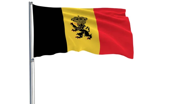 Belgická vlajka na stožáru vlaje ve větru na bílém pozadí, 3d vykreslování. — Stock fotografie