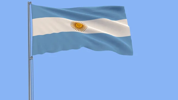 Bandiera dell'Argentina su un pennone sventolante nel vento su sfondo blu, rendering 3d . — Foto Stock