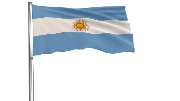 阿根廷一根旗杆，飘扬在风中的白色背景的 3d 渲染上的标志. — 图库照片