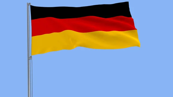 Flagge von Deutschland auf Fahnenmast flattert im Wind auf blauem Hintergrund, 3D-Darstellung. — Stockfoto