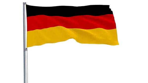 Německá vlajka na stožáru vlaje ve větru na bílém pozadí, 3d vykreslování. — Stock fotografie