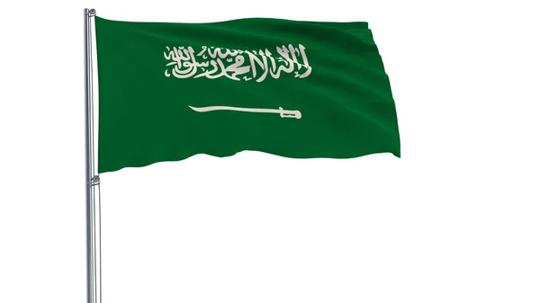 Bandera de Arabia Saudita en un asta de la bandera ondeando en el viento sobre un fondo blanco, 3d representación — Foto de Stock