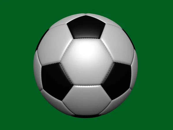 Realistische isolierte Fußballkugel auf grünem Hintergrund, 3D-Darstellung. — Stockfoto