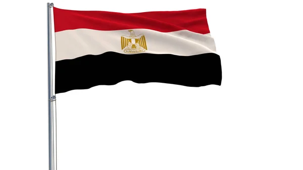 Прапор Єгипту на флагштока майорить у вітер на білому тлі, 3d-рендерінг. — стокове фото