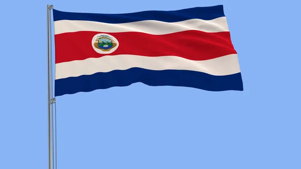 Прапор Коста-Ріки на флагштока майорить у вітер на синьому фоні, 3d-рендерінг. — стокове фото