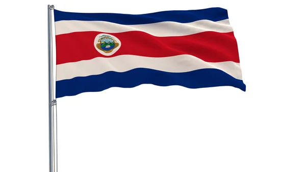 Bandeira da Costa Rica em um mastro de bandeira que flutua no vento em um fundo branco, renderização 3d . — Fotografia de Stock