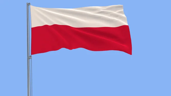 Drapeau de la Pologne sur un mât flottant dans le vent sur un fond bleu . — Photo