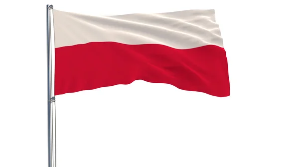 Bandiera della Polonia su un pennone che sventola nel vento su uno sfondo bianco . — Foto Stock