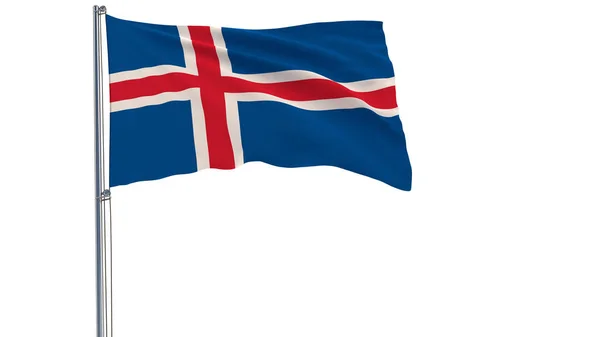 冰岛国旗在一个白色的背景上迎风飘扬的旗杆上, 3d 渲染 — 图库照片