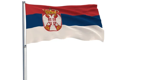 Изолировать флаг Сербии на флагштоке, развевающемся на ветру на белом фоне, 3d рендеринг . — стоковое фото