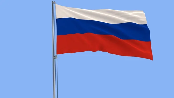 Изолировать флаг России на флагштоке, развевающемся на ветру на синем фоне, 3d рендеринг . — стоковое фото