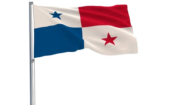 Isolate flag of Panama on a flagpole fluttering in the wind on a white background, 3d rendering. — Stock Photo, Image