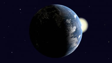 Görünür Hindistan vardır ve Arap Yarımadası, Afrika güneş tarafından aydınlatılmış dünya kendi ekseni etrafında döner alan, 3d render, Nasa tarafından döşenmiş görüntü unsurları içine.