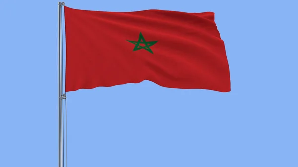 Drapeau isolé du Maroc sur un mât flottant dans le vent sur un rendu 3d bleu . — Photo