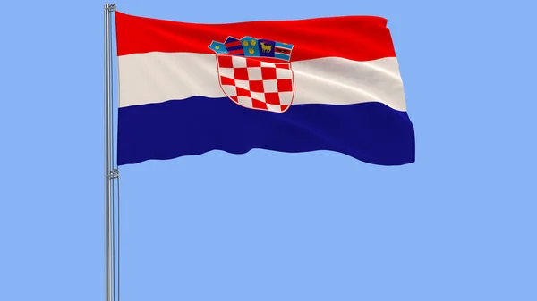 Drapeau isolé de la Croatie sur un mât flottant dans le vent sur un fond bleu, rendu 3d . — Photo