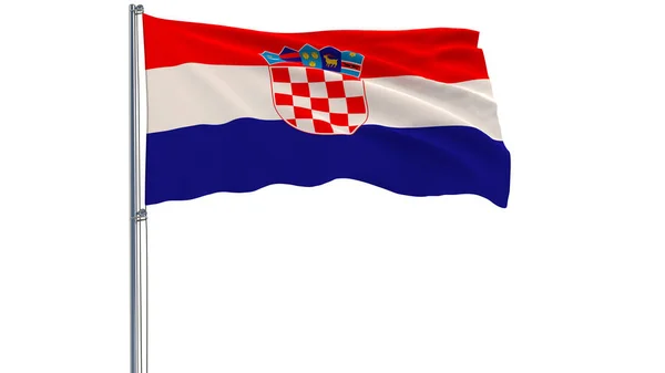 Aislar la bandera de Croacia en un asta de la bandera ondeando en el viento sobre un fondo blanco, 3d representación . —  Fotos de Stock