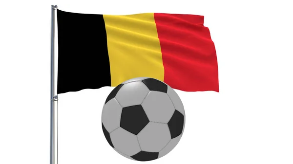 Bandera aleteo realista de Bélgica y pelota de fútbol volando sobre un fondo blanco, 3d representación . —  Fotos de Stock