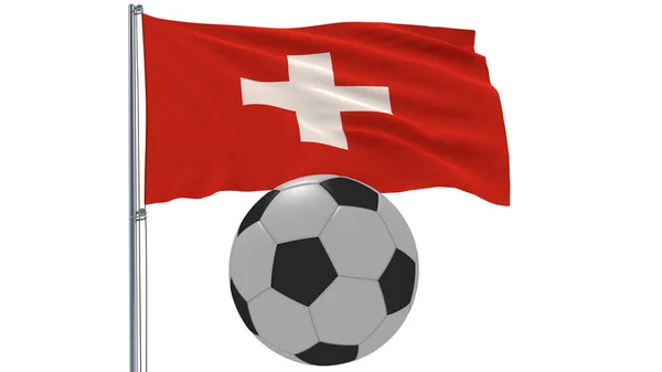 Bandera de aleteo realista de Suiza y pelota de fútbol volando sobre un fondo blanco, representación 3d . —  Fotos de Stock