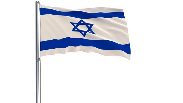 Aislar la bandera de Israel en un asta de la bandera ondeando en el viento sobre un fondo blanco, 3d representación . —  Fotos de Stock