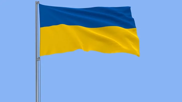 Ізолювати прапор України на флагштока майорить у вітер на білий синій, 3d-рендерінг. — стокове фото
