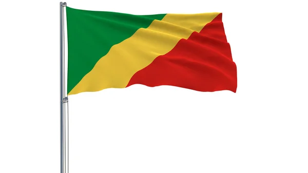 Elkülöníteni a zászlórúd, csapkodott a szélben, fehér alapon a Kongói Köztársaság zászlaja. — Stock Fotó
