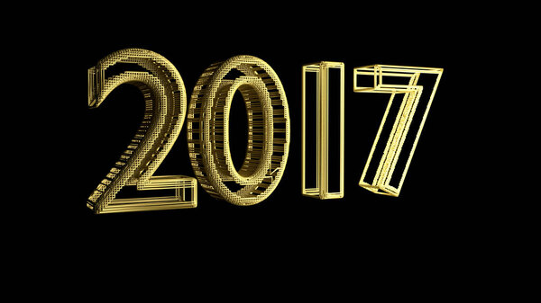Outgoing 2017, gold jewelry mesh on a black background, 3d rendering.