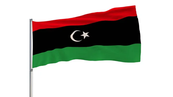 Izolovat Libyjská vlajka na stožáru vlaje ve větru na bílém pozadí, 3d vykreslování. — Stock fotografie