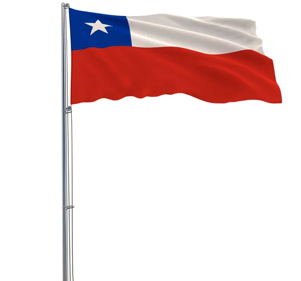 Isolar a bandeira do Chile em um mastro de bandeira que flutua no vento em um fundo branco, renderização 3d . — Fotografia de Stock