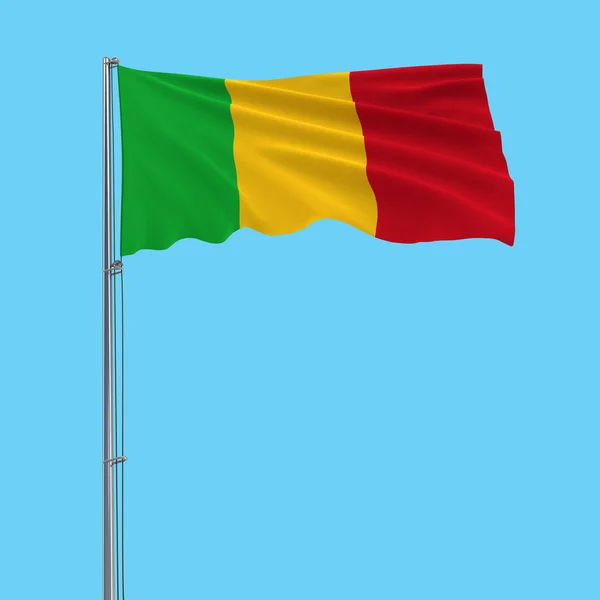 Aislar la bandera de Malí en un asta de la bandera ondeando en el viento sobre un fondo azul, 3d representación . — Foto de Stock