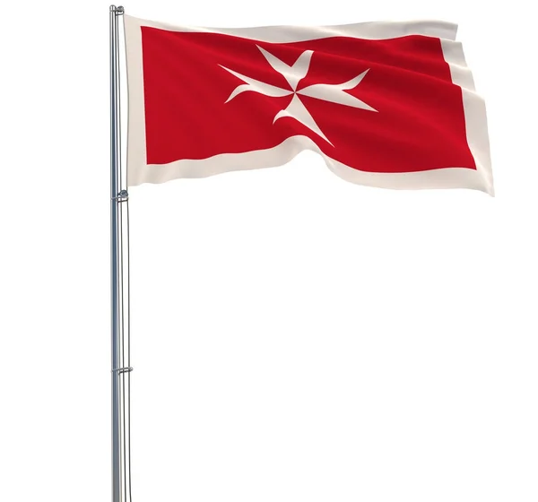 Изолировать гражданского прапорщика Мальты - флаг на флагштоке, развевающемся на ветру на белом фоне, 3d рендеринг . — стоковое фото